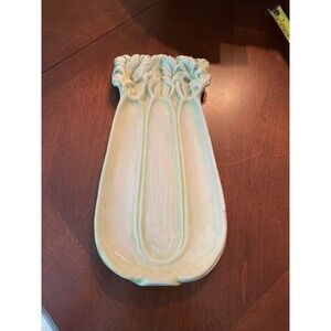 Green Celery Plate Platter Spoon Rest Ceramic 1975 Duncan Servingware Hobbyist
